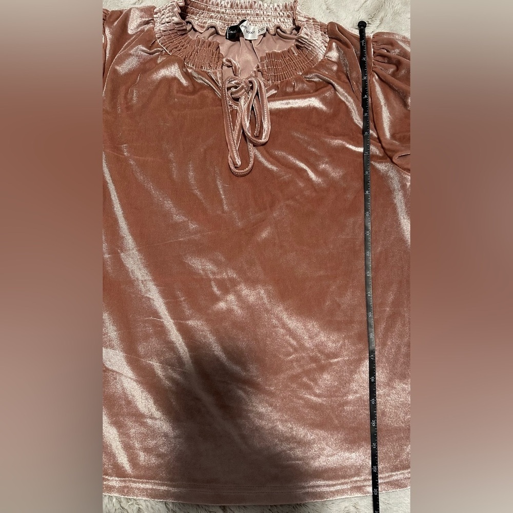 Piper & Scoot Women's Pink Velvet Puff Sleeve Blouse - Picture 3 of 8